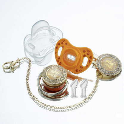 Miyocar Bling Custom Pink Brave Lion Pacifiers Bring 3 Replacement Silicone Teat Include All Size for Boy Girl Baby Shower Gift