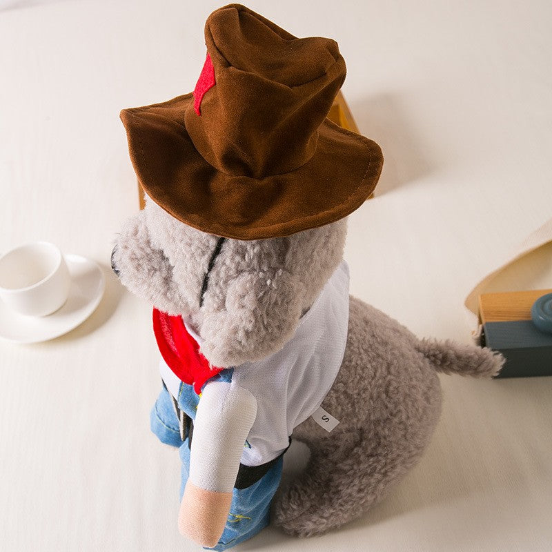 Fantasia de Cowboy com Chapéu para Gatos e Cães Pequenos Roupa Engraçada de Halloween para Gatos e Cães Pequenos