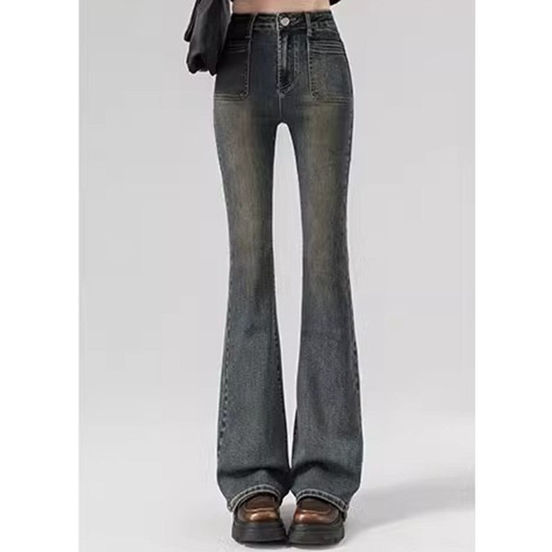 Spring Woman High Waist Vintage Flare Jeans Girls Korean Y2k 2000s Bell Bottom Pants Female Streetwear Gray Blue Denim Trousers