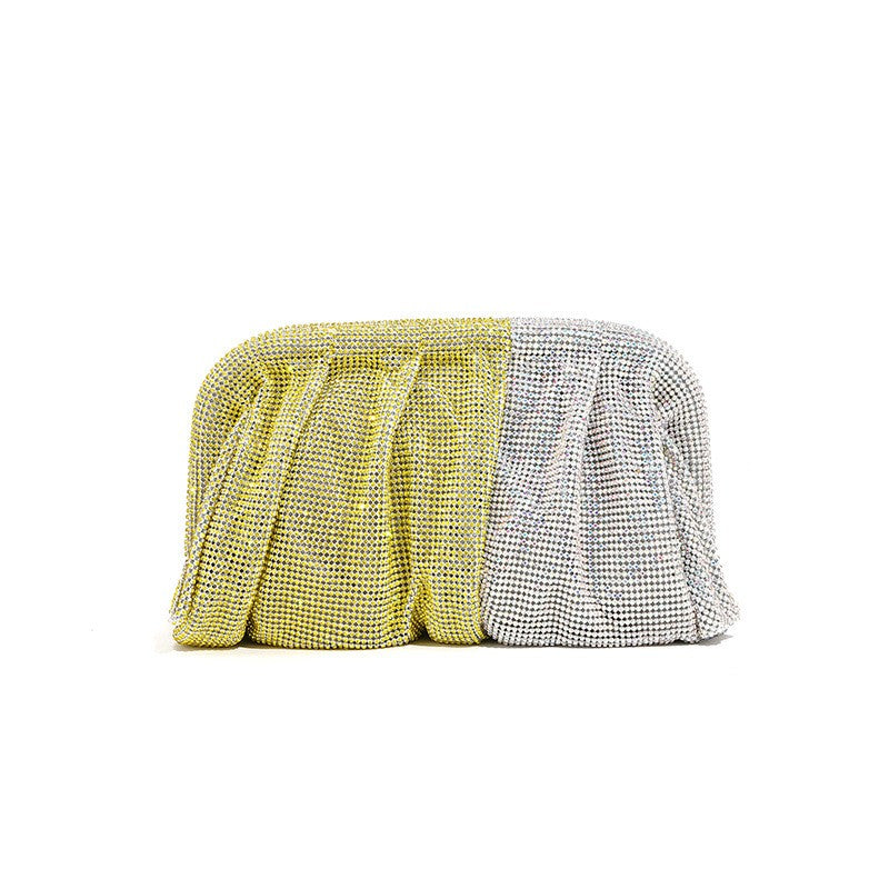 XIYUAN Shinny Ruched Rhinestone Clucth Purse Women Luxury Designer Evening Bags Fashion Party Dinner Handbag Bridal Makeup Bag