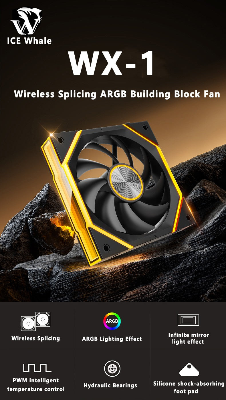 ICE Whale WX-1 Wireless Splicing PC Case Fan 120mm ARGB Mirror Cycle Effect 800-2000RPM 360mm Water-cooled Radiator Cooling Fan