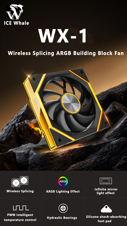ICE Whale WX-1 Wireless Splicing PC Case Fan 120mm ARGB Mirror Cycle Effect 800-2000RPM 360mm Water-cooled Radiator Cooling Fan