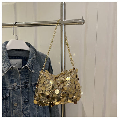 Sequin Evening Party Shoulder Bags for Women Lightweight Portable Ladies Chain Crossbody Bag Solid Color Casual Female Handbag