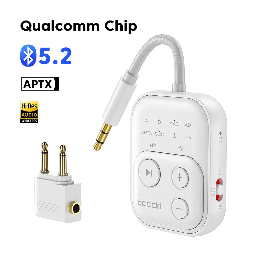 Adaptador Transmissor Receptor de Áudio Bluetooth 5.4 Toocki RT/TX 2 em 1 para TV Fones de Ouvido Carros Voos Dongle Bluetooth AUX 3.5mm
