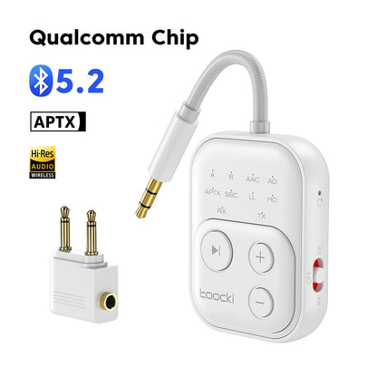 Adaptador Transmissor Receptor de Áudio Bluetooth 5.4 Toocki RT/TX 2 em 1 para TV Fones de Ouvido Carros Voos Dongle Bluetooth AUX 3.5mm