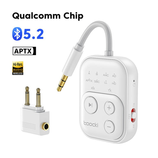 Adaptador Transmissor Receptor de Áudio Bluetooth 5.4 Toocki RT/TX 2 em 1 para TV Fones de Ouvido Carros Voos Dongle Bluetooth AUX 3.5mm