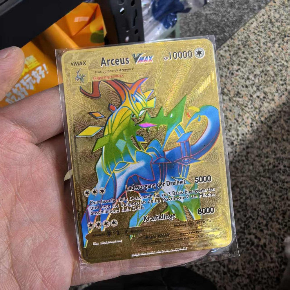 Pokémon Metal Cards em alemão Terastal Pikachu Arceus Charizard DIY Trading Flash Card Anime Cartoon Gift