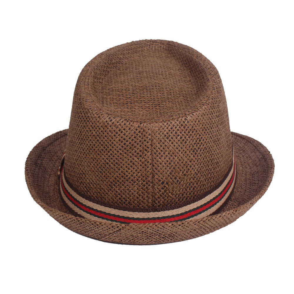 Chapéu de Palha Masculino Moda Primavera Verão Chapéus de Sol Praia Feminino Cor Sólida Fedoras Fita Listrada Casual Cowboy Jazz Cap Gangster Cap