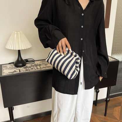 Summer Beach Clutch Bag for Women Striped Ruched Cloud Purse Colorblock Evening Handbag Hobo Bag for Travel Party Prom