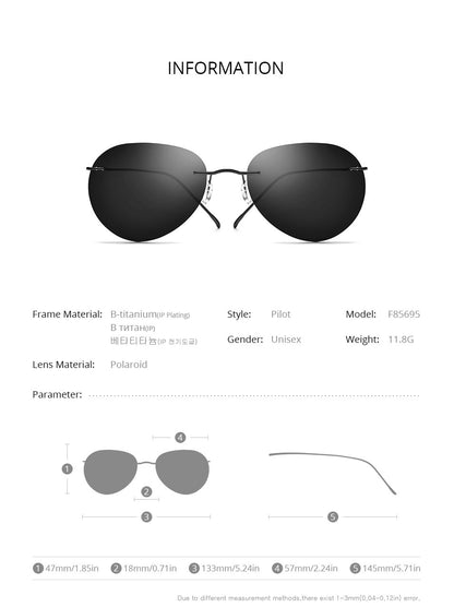 FONEX Titanium Rimless Sunglasses Men Ultralight Frameless Austria Pilot Aviador Polarized Sun Glasses for Women Shades 85695
