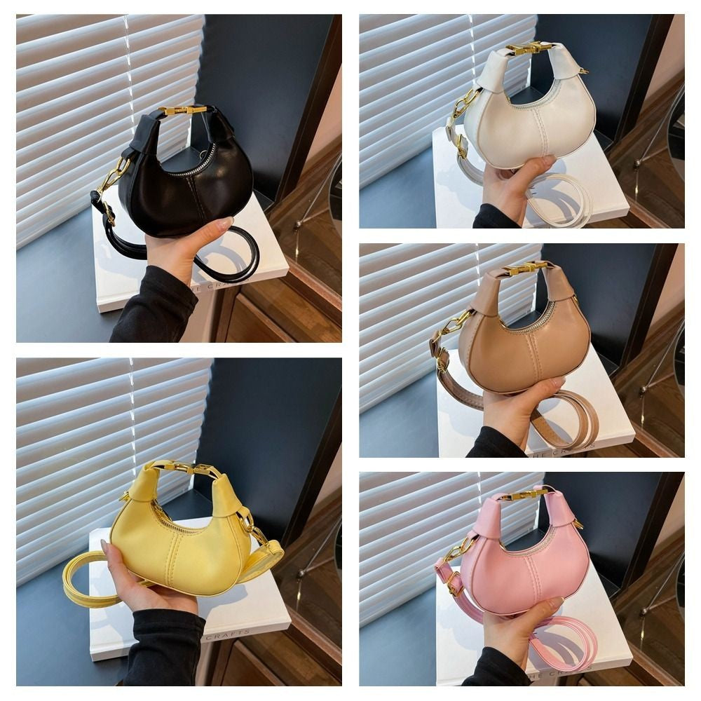Simple Y2K Pu Leather Handbag Solid Color Minimalist Style Crossbody Bag Coin Purses Half-moon Crescent Bag Ladies