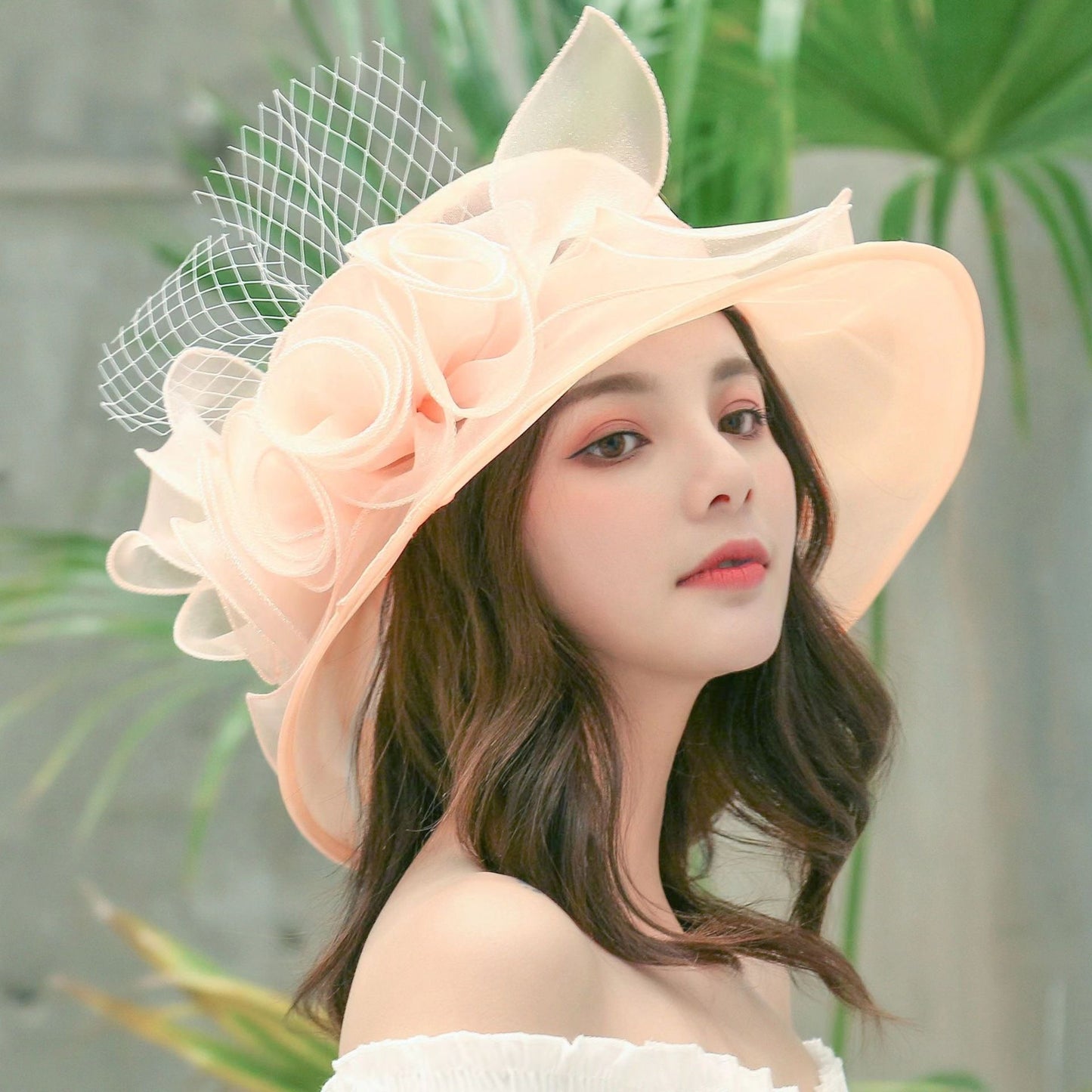 Chapéu de Verão de Organza Respirável Requintado Leve Elegante Chapéu de Sol Feminino Chique de Malha Para Casamentos ao Ar Livre Novo 2025
