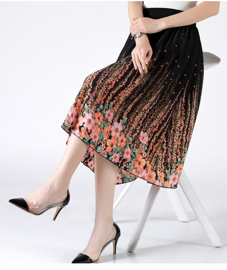 Women's Plus Size Half Skirt 2024 Summer New Bohemian Style Printed Pleated Skirt Fashionable Spring Women's Clothing