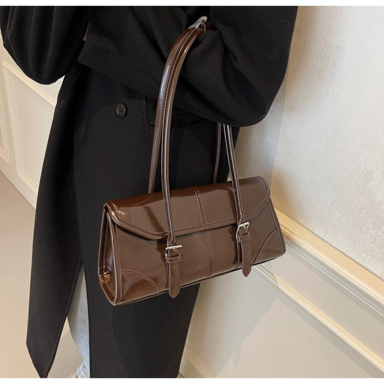 High End Burgundy Oil Wax Leather Underarm Bag Elegant Women's Magnetic Buckle Shoulder Bag Commuter Versatile Ladies Tote Bags