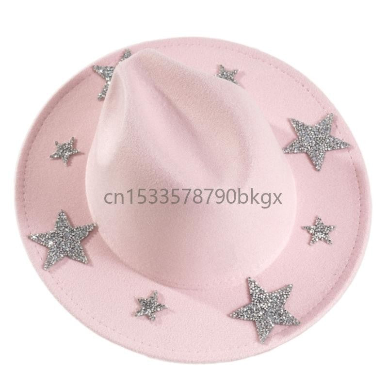 Chapéu Ocidental Elegante Brilhante com Strass Estrela Chapéu de Sol para Mulheres e Homens Usar J78E