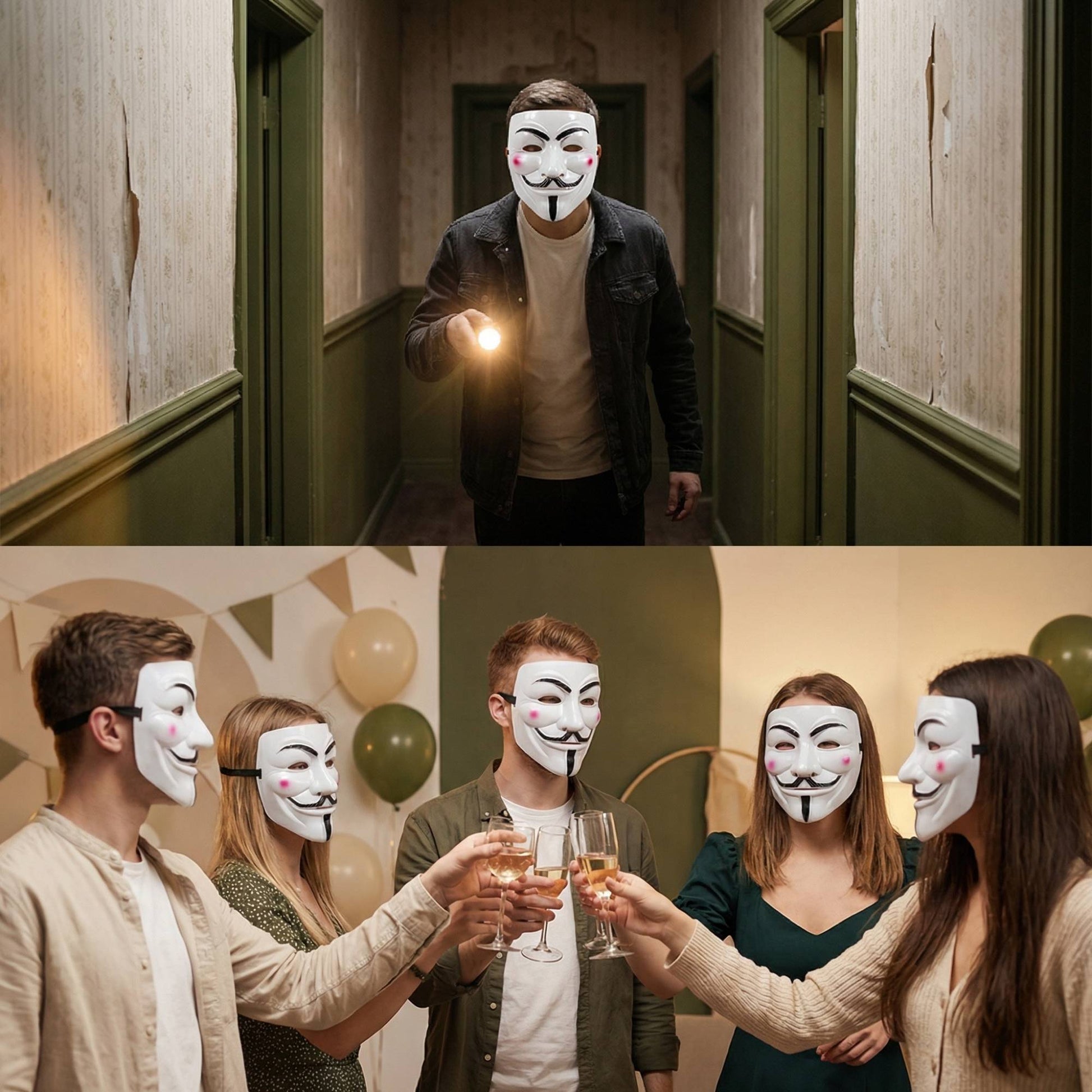 2PCS\SET Classic Anonymous Style Mask Full Face Cosplay Mask for Men Women Halloween Masquerade Party Costume Props