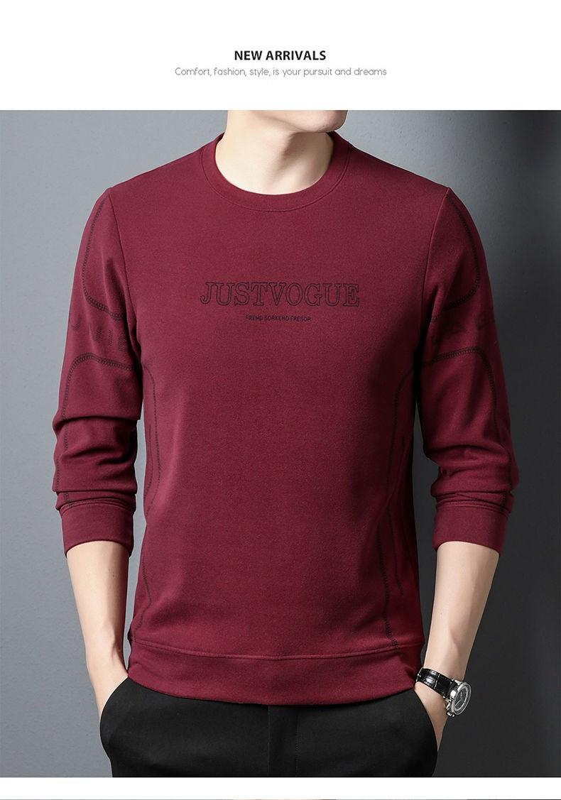 Round Neck Pullover Sweatshirt Men Thermal Underwear Double Fleece Lining Long Sleeve T-Shirt Casual