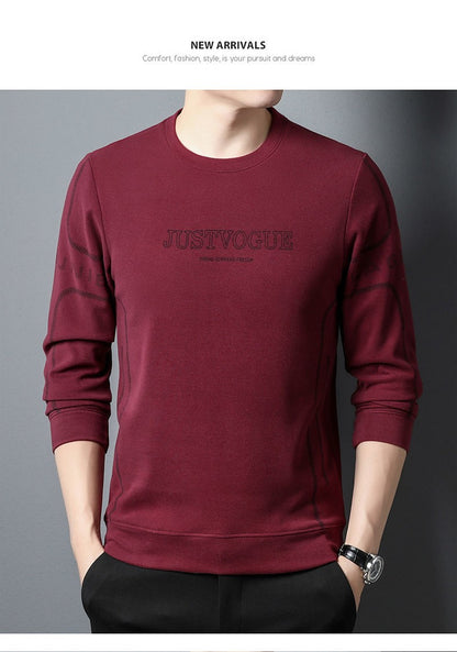 Round Neck Pullover Sweatshirt Men Thermal Underwear Double Fleece Lining Long Sleeve T-Shirt Casual