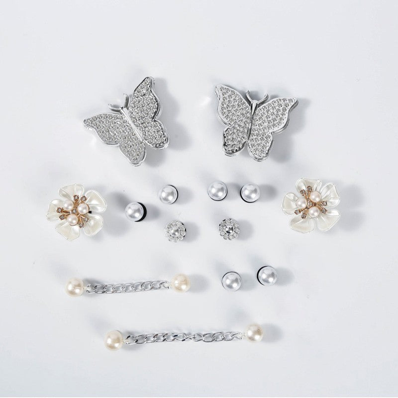 Silver Butterfly Platform Sandals for Women Summer Fashion Pearl Flower Decor Clogs Shoes Woman Thick Bottom EVA Beach Slippers