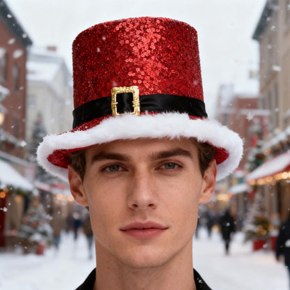 Comfortable Festive Cosplay Caps New Year Christmas Top Hat Red Green Top Hat With White Brim For Men Women Performance Cosplay