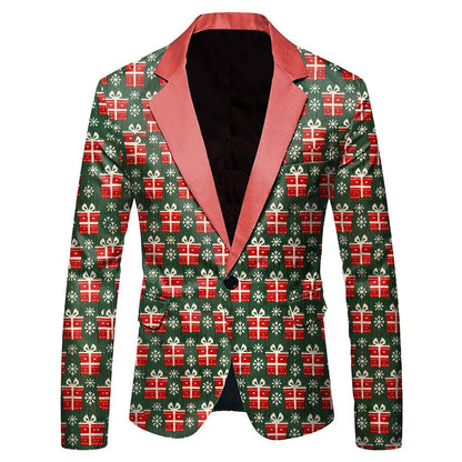 Mens Business Suit Jackets Fashion Mens Long Sleeve Lapel Button Fun Christmas Jacket With Pocket For Men Male New Year Party
