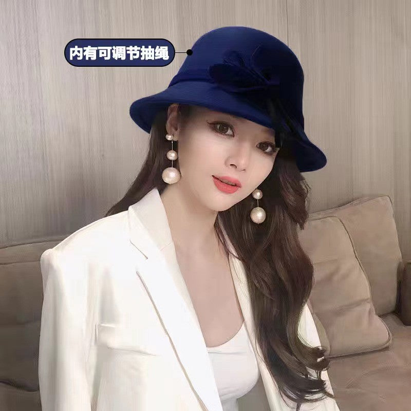 2022 Outono Inverno Fedoras Chapéu Feminino Elegante Vintage Laço Lã Chapéu Feminino Cúpula Feltro Casamento Igreja Boné Jazz Feminino Laço Cartola