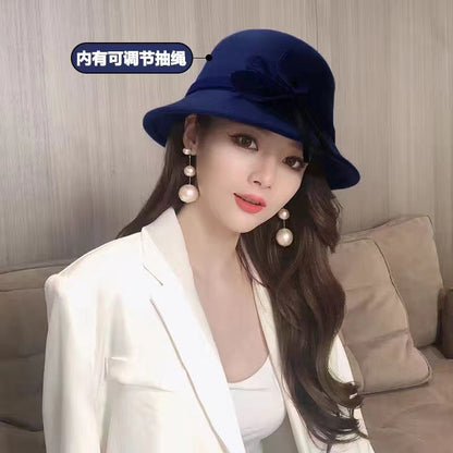 2022 Outono Inverno Fedoras Chapéu Feminino Elegante Vintage Laço Lã Chapéu Feminino Cúpula Feltro Casamento Igreja Boné Jazz Feminino Laço Cartola