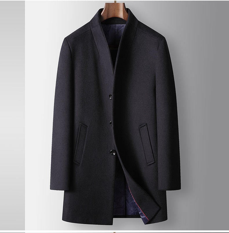 High-quality, fashionable, stylish, versatile, for banquets, shopping, trendy business, casual, solid-color men's woolen overcoa