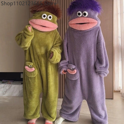 Generic Big Mouth Monster Onesie Pajamas Winter Thick Coral Fleece Ugly Cute Funny Warm Loungewear For Adults Cosplay Jumpsuit