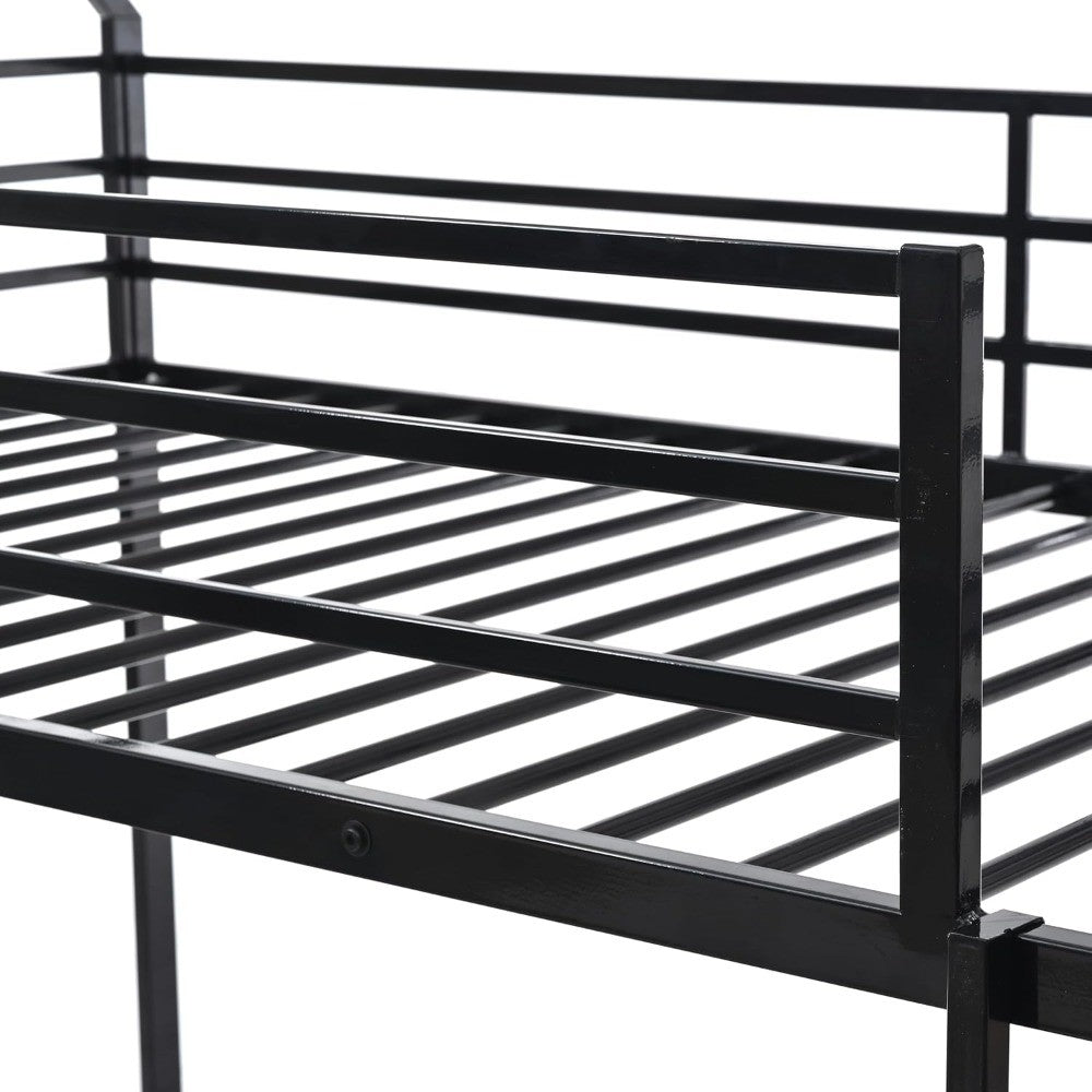 Beliche Duplo com Escorregador, Beliche Baixo Infantil de Metal com Escada e Guarda-Corpo de Comprimento Total para Menina, Menino