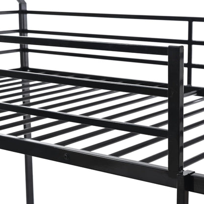 Beliche Duplo com Escorregador, Beliche Baixo Infantil de Metal com Escada e Guarda-Corpo de Comprimento Total para Menina, Menino