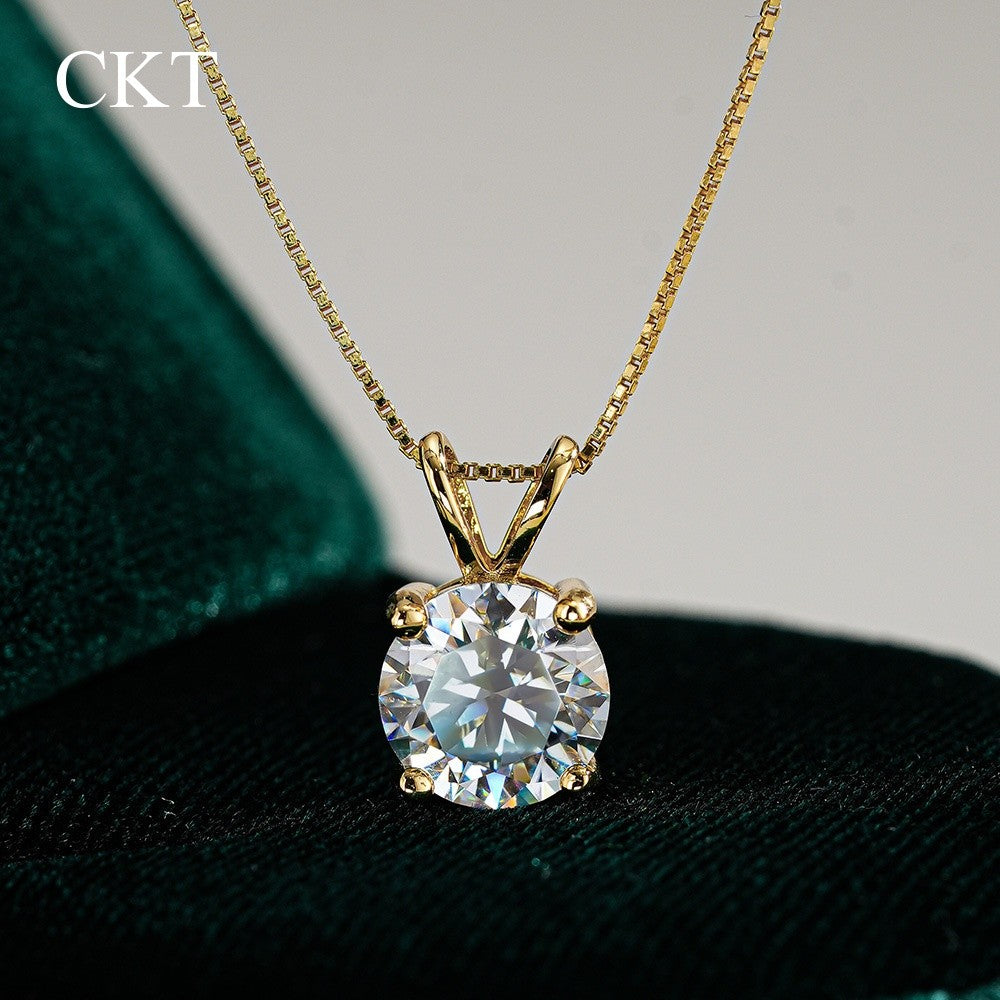 CKT Colar Feminino Pingente Quatro Garras 1 quilate Diamante Moissanite Ouro 14K Clássico Elegante Casamento Joia Fina Presente