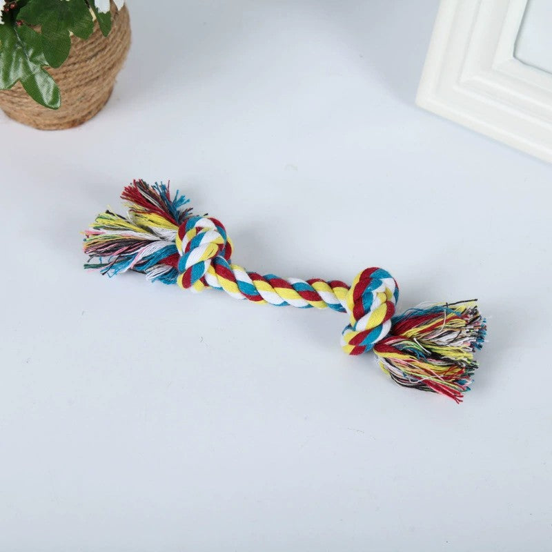 Brinquedo de Algodão Colorido para Cães com Nó Duplo, Corda Durável para Mastigar, Limpeza dos Dentes, Brinquedo Interativo para Pets, Adequado para Cães Pequenos e Médios, Alivia o Tédio