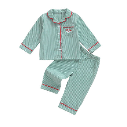 Toddler Baby Christmas Striped Pajamas Sets Santa Embroidery Long Sleeve Tops with Pants 2Pcs Sleepwear