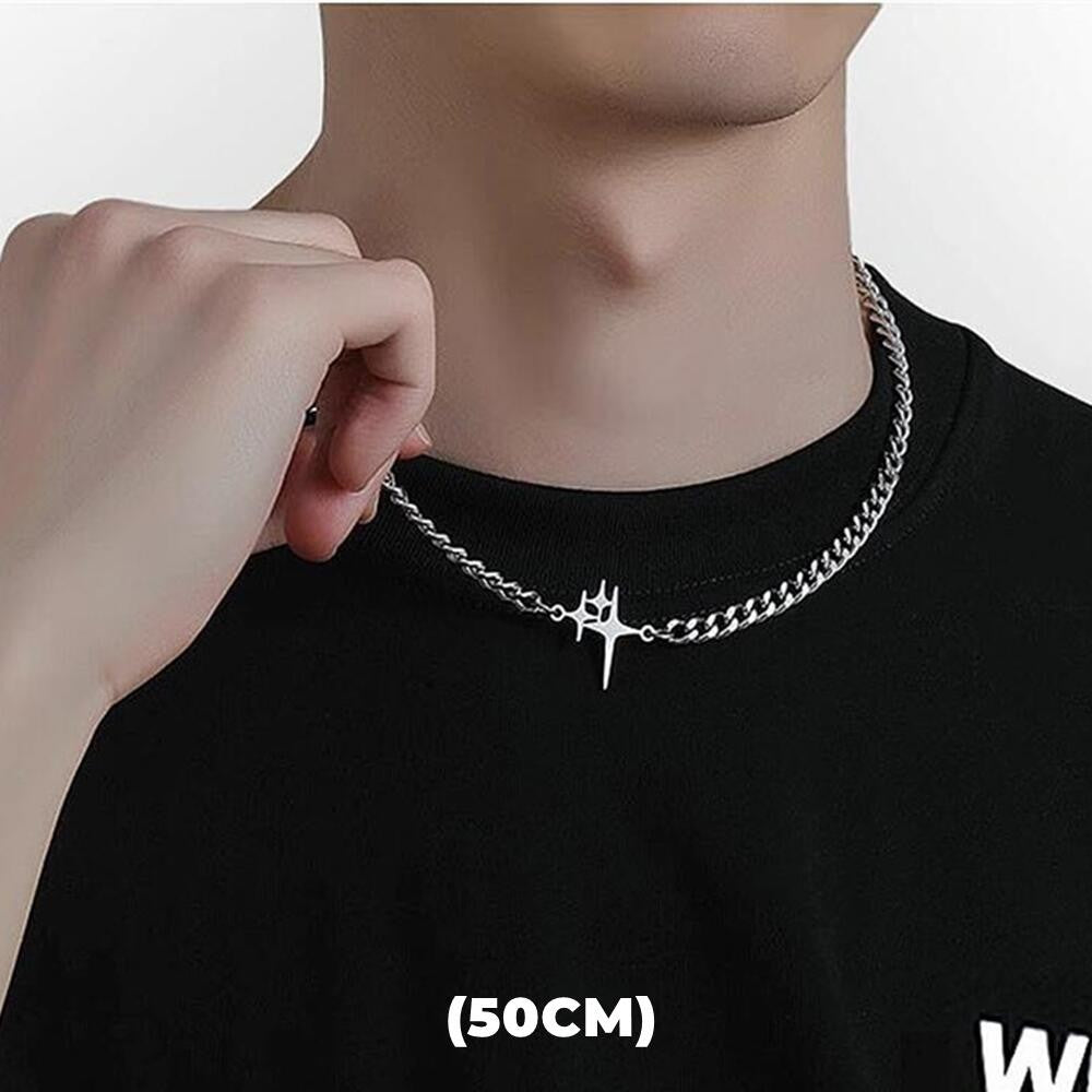 Colar de Hip Hop Zircon Star Camada Dupla Masculino Feminino Tendência Charme Aço Titânio Pingente Corrente Unissex Joias Atacado