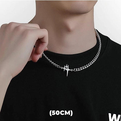 Colar de Hip Hop Zircon Star Camada Dupla Masculino Feminino Tendência Charme Aço Titânio Pingente Corrente Unissex Joias Atacado