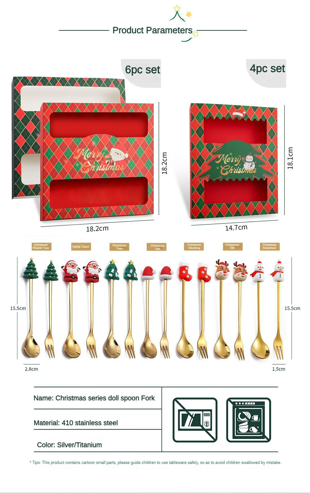 Conjunto de Talheres com Tema Natalino Aço Inoxidável Faca Garfo Colher com Desenho Animado Criativo Conjunto de 2/4/6 Peças Presente de Fim de Ano Decoração de Talheres