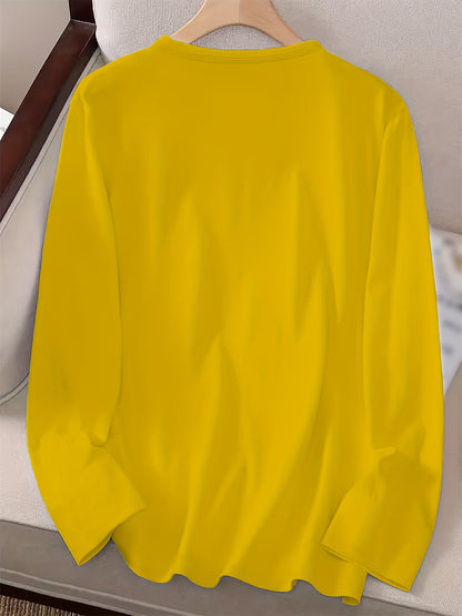 100% pure cotton women's spring and autumn loose comfortable casual heart-shaped graphic printed long sleeved round neck T-shirt