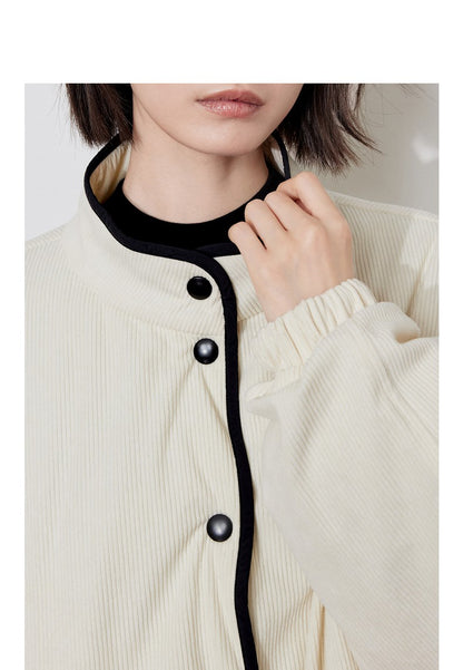 TOYOUTH Women Thick Cotton Coat 2024 Winter Long Sleeve Lapel Collar Contrasting Color Splicing Elegant Outwear Jacket Coat