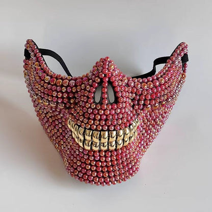New Ghost Rider Mask Handmade DIY Pearl Carnival Party Mask, Horror Half Face Chin Mask for Men and Women, Halloween