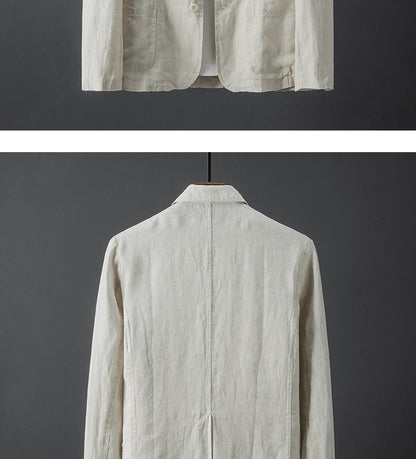 White Cotton Linen Suit Coat Men's Spring Summer Pure Color Slim Casual Business Thin Mens Blazer Jacket Comfortable Breathable