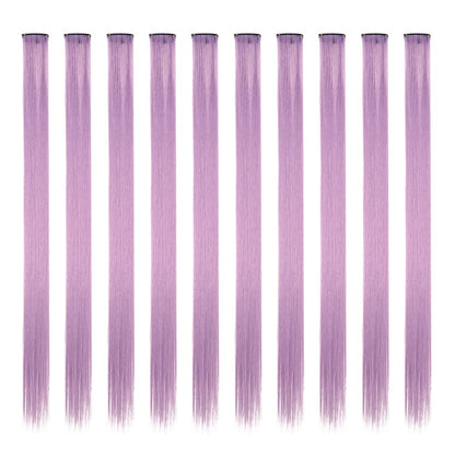 Mechas Coloridas Cabelo Sintético 10 Peças Extensões de Cabelo Liso 55 cm Com Presilha Aplique para Mulheres Festa Cosplay Presentes
