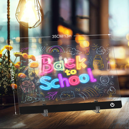 LED Note Board Night Light with 7 Colors & Flashing Mode Acrylic Dry Erase Drawing Board for Birthday/Holiday Gift office home