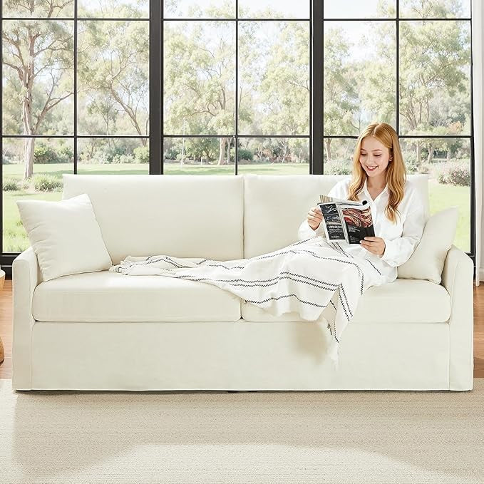 85" Chenille Sofa Couches for Living Room, 3 Seater Sofa with 2 Pillows, Modern Couches Tool-Free Setup, Comfy Oversized