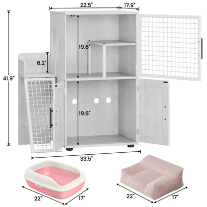 Caixa de Areia para Gatos Oculta com Plataforma, Móvel para Gatos de Camada Dupla, Móvel para Banheiro de Gatos, Casinha de Gatos com Escada