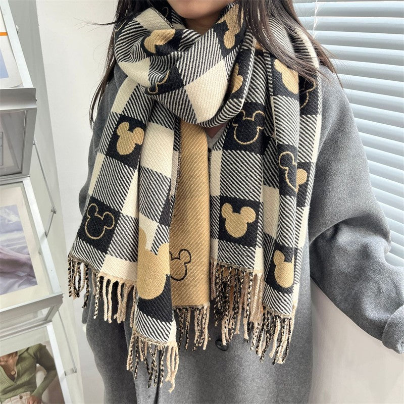 NOVA Lenço Feminino Disney Mickey Desenho Animado Fofo Mickey Meninas Lenço de Cashmere Macio Outono e Inverno Quente Moda Presentes de Feriado