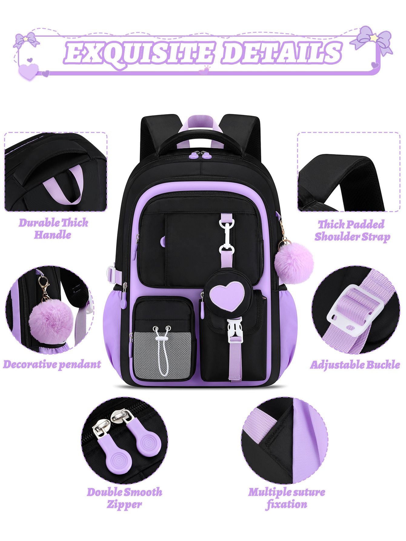 Love series elementary school backpack Lightweight large capacity and cute orthopedic school bags Middle school girls' backpacks