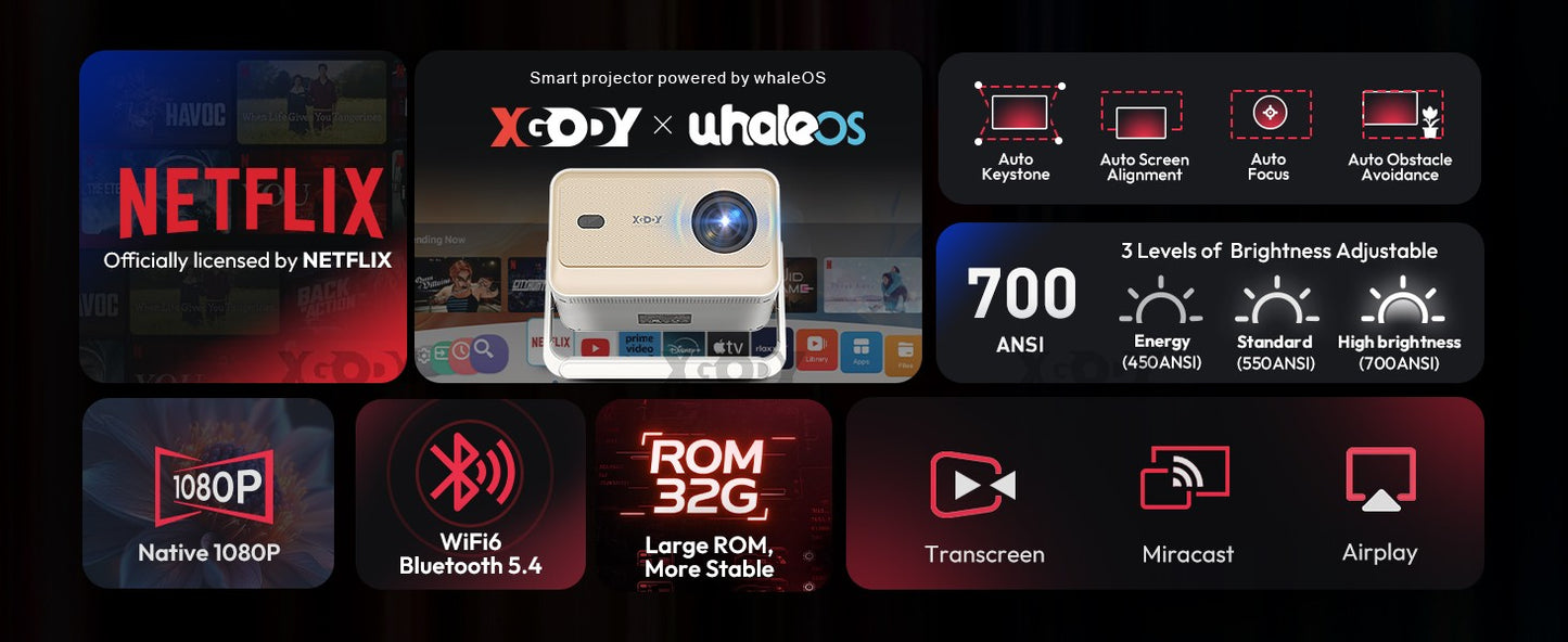 Projetor XGODY N6/N6 Pro Netflix Oficialmente 4K Controle de Voz Smart Android TV Whale OS 8/32GB ROM para Home Theater de Filmes