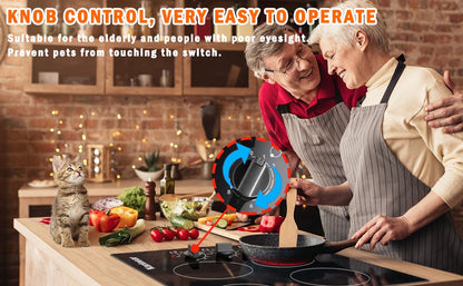 Karinear 4 Burners Electric Cooktop, 24 Inch Built-in, 220-240v, 6000W, Knob Control, Residual Heat Indicator,Hard Wire(No Plug)