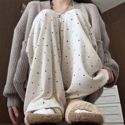 Grey Polka Dot Wide Leg Casual Pants Women's 2025 Autumn Winter New Loose High Waist Slimming Long Straight Leg Trousers Soft